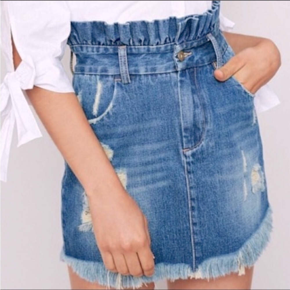 Hayden Women’s Blue Paperbag Waist Cotton Denim Jean Casual Mini Skirt S